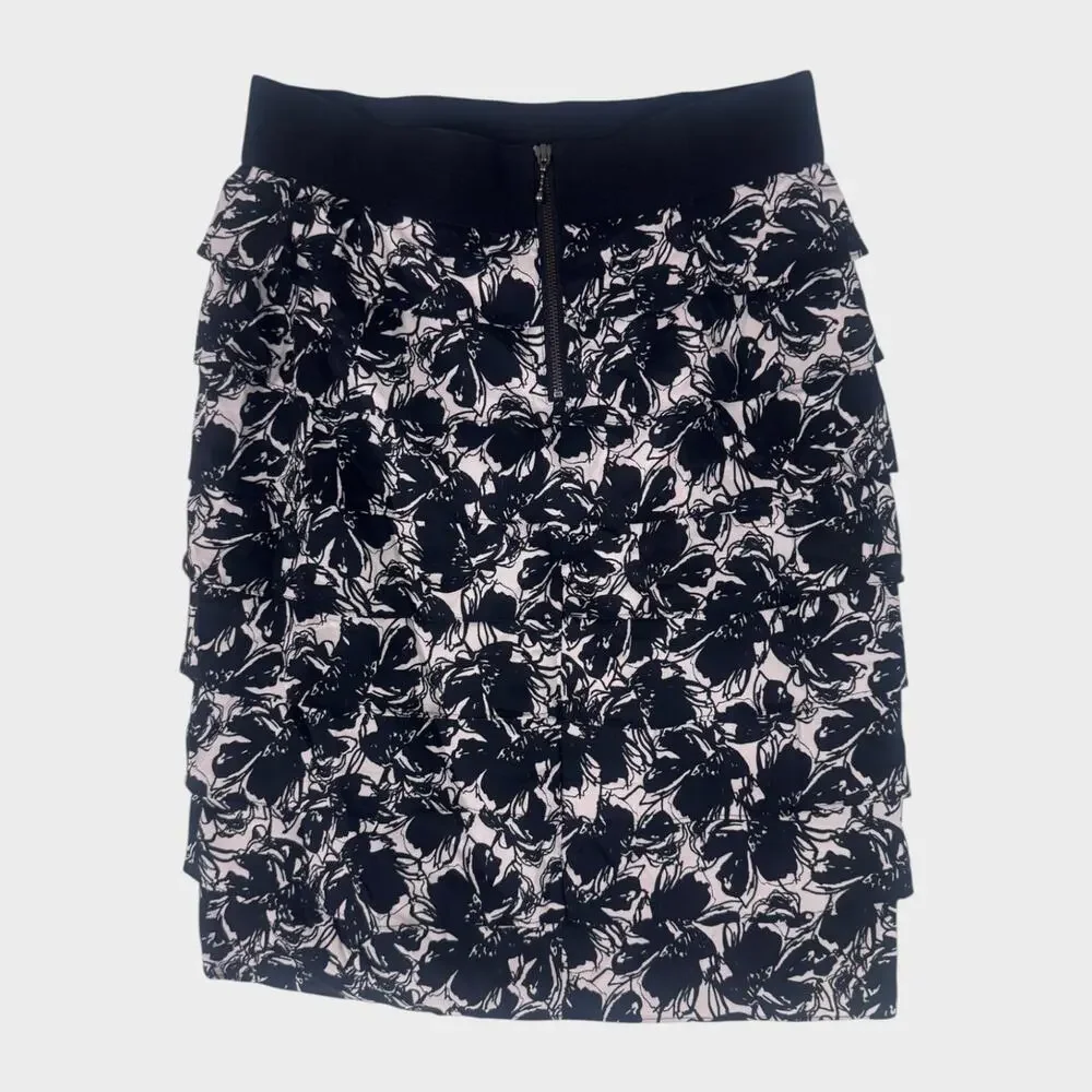 Alfani Womens Size 10 Black White Floral Tiered Pencil Skirt Back Zipper